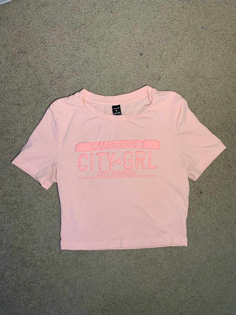 SHEIN Soft Pink Tee with Branded Neck Tag